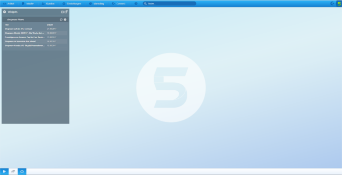Shopware Backend Willkommen bei Shopware